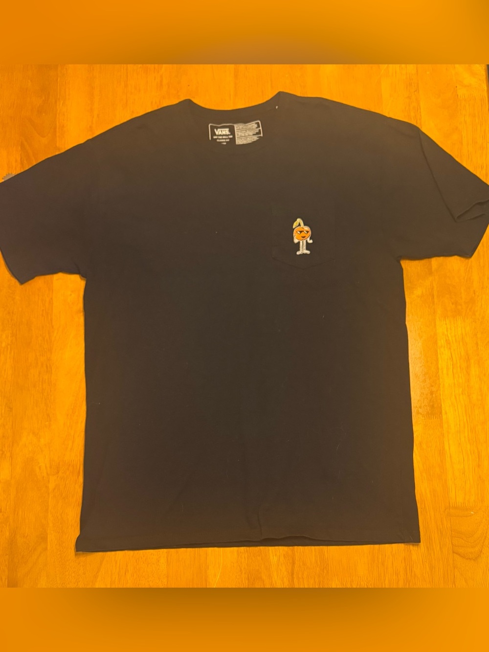 Vans Black Short-Sleeve Pocket Tee with Orange Patch